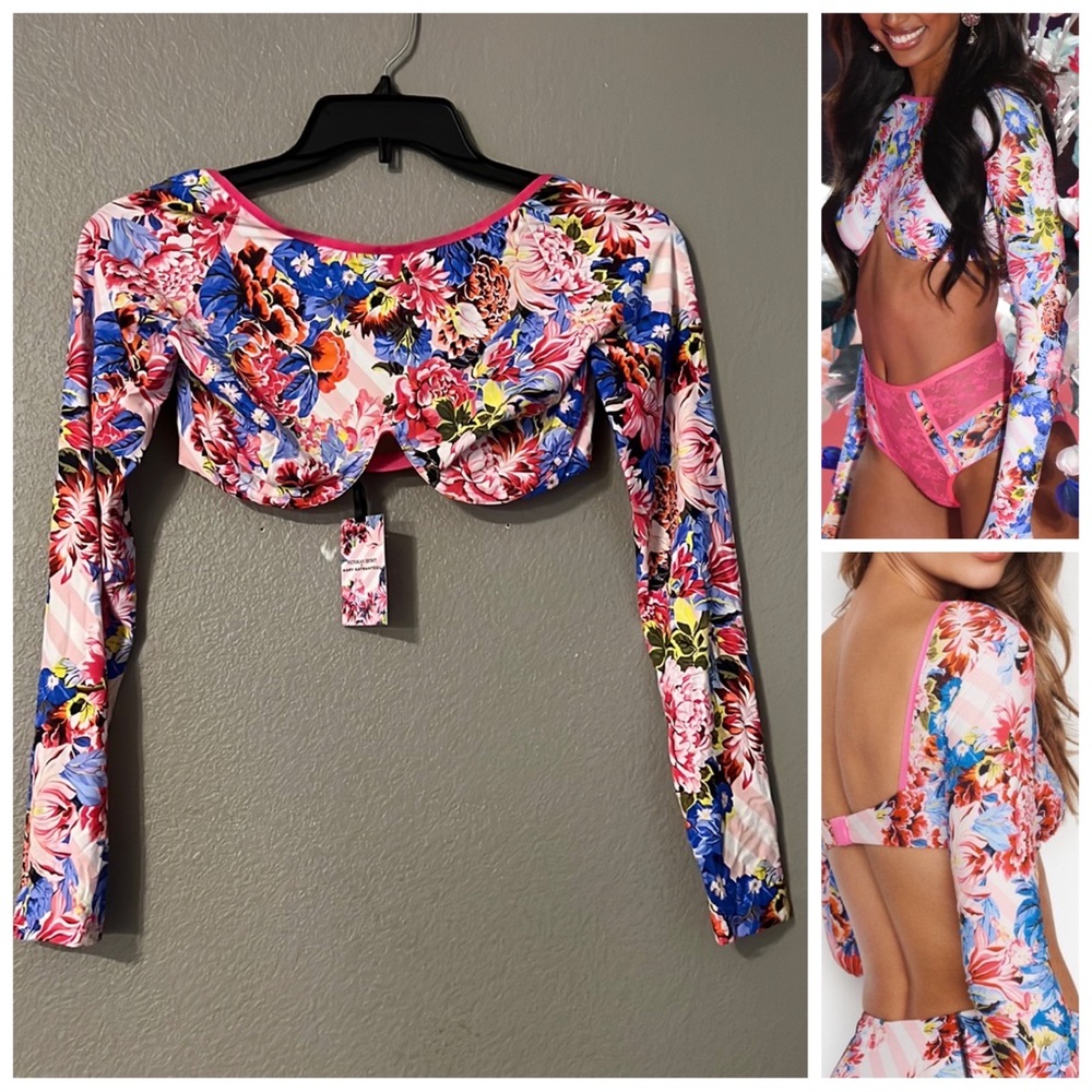 Victoria Secret X Mary Katrantzou floral long sleeve crop top